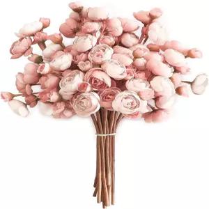 플로룸 라눈큘러스 인조 꽃 18개 더스티 로즈 실크 미니 벌크 가짜 웨딩 필러 DIY 꽃다발 센터피스 신부