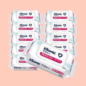 크리넥스 소독티슈 알콜 세정 살균 티슈 차량용 물티슈 60매x10팩(소박스) 캡형