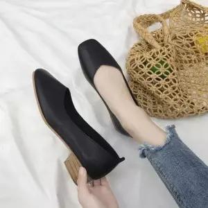 우드굽 사각코 플랫슈즈 낮은굽 시그니처심플룩 패션슈즈 WFJUAAQ