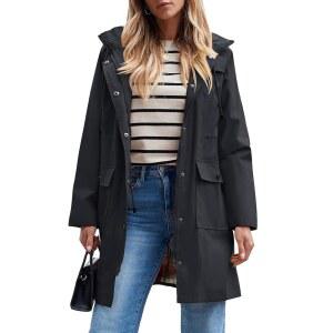 사피로즈 여성 방수 레인 후드 롱 레인코트 바람막이 트렌치코트 재킷