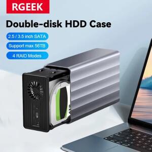 RGEEK 외장 하드 드라이브 케이스 듀얼 베이 2.5/3.5인치 HDD SSD 도킹 스테이션 RAID 기능 포함 PC용