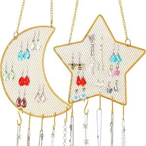 Jetec 2개 귀걸이 벽 홀더 벽걸이 정리함 걸이 스탠드 장식용 다이아몬드 격자 모양의 보석 진열대 목걸이