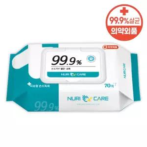 소확행몰 누리케어 소독용 물티슈 캡형 70매 1개 항균 바이러스 독감 예방