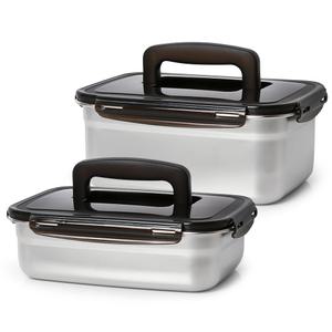 직사각 스텐 김치통 2종세트 (핸디형) / 보관용기 반찬통 냉장고용기