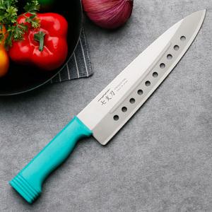 일본 칠지도 타공 주방칼 녹색 식도 식칼 김치 김밥 업소용 부엌 칼