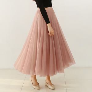 [데일리앤] 스텔라 밴딩 플레어 롱 쉬폰 레이스 망사 샤스커트