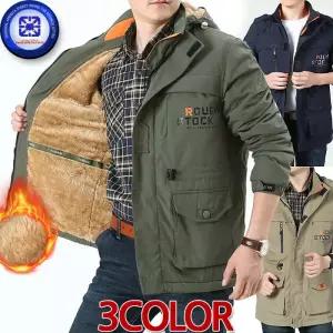 남성 가을겨울봄 벨벳 양털퍼 ROUGH STOCK 야상 하프 따뜻한 후드점퍼 바람막이 야외활동 우수 방풍 보온 발수 3칼라