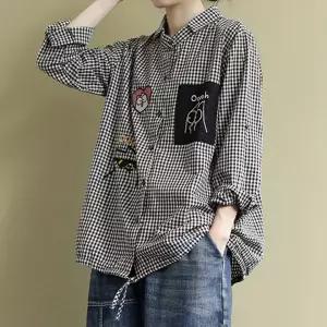 [퀸이즈] 핀치 캐릭터 자수 포켓 포인트 루즈핏 체크 셔츠