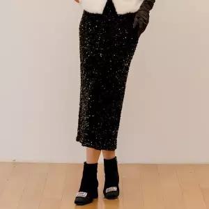 [막스까르띠지오]스팽글 뒷트임 밴딩 롱스커트