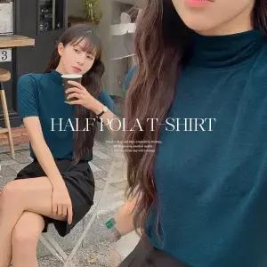 핫핑 [베이직/쫀쫀탱탱] 간절기잇템 레이온스판 반목폴라 반팔티셔츠