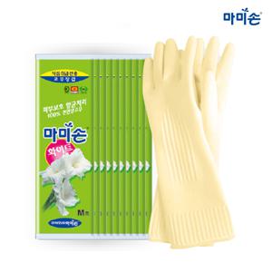 마미손 고무장갑 중형 (M) 화이트 식품 조리용 x10개