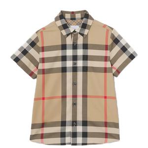 [국내발송] 버버리 키즈 체크 스트레치 코튼 반팔 셔츠 8040991 8Y 10Y