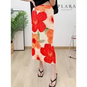 [하프클럽/] (88까지)플리츠플라워오렌지스커트