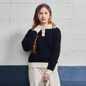 [에꼴리에] 여자 겨울이월 클래식 케이블 카라니트티 (24D5081)