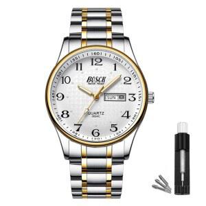 BOSCK 아날로그 남성용 시계(크로노그래프 없음), 40mm 이지 리드 자동 날짜 및 요일 스테인리스 스틸 비즈니스 시계, 3천만 방수 손목 시계