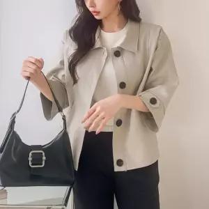 여자 봄자켓 톤다운 카라넥 왕단추 숏 트렌치코트