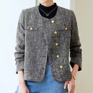 [퀸이즈][퀸이즈] [77까지]홀디 노카라 트위드 골드 버튼 자켓