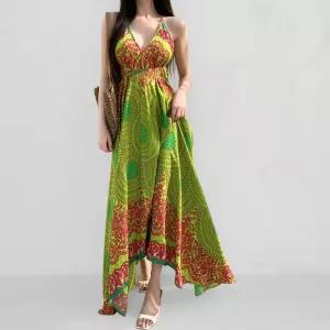 여자 바캉스 끈조절 뷔스티에 롱 원피스