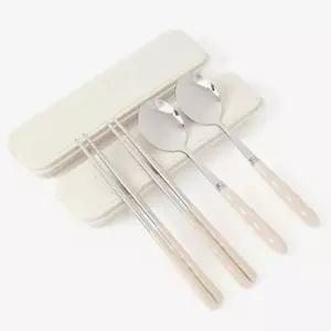 휴대용 수저세트 2p 아이보리 다회용 숟가락 케이스 (WFHH36M)