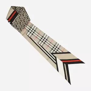 버버리 5F 8037017 A7026 몽타주 프린트 실크 스키니 스카프