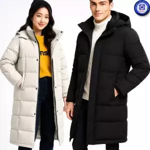 남녀공용 가을겨울 CASEY 케이시 화이트 덕다운 지퍼포켓 롱패딩 탈부착 후드점퍼 발수 방풍 발열 2칼라/2