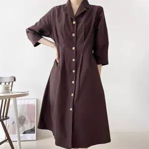 여자 가을하객룩 나일론 핀턱 금장버튼 셔츠 롱원피스