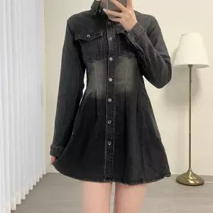 여자 데님 핀턱 워싱 슬림핏 포켓 셔츠 미니원피스