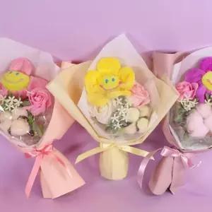 귀여운 스마일 인형 미니 꽃다발 3color (어린이집 유치원 졸업 꽃 여성 친구 작은