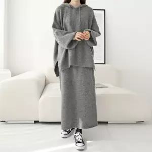 여성 후드 언발 울 니트 치마 세트 11SST0092 빅사이즈 루즈핏 오버핏 겨울