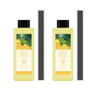 더허브샵 리필오일 2세트 대용량 발향스틱 포함! 디퓨저와 리필오일 동시 레몬 유칼립투스, 200ml, 2개