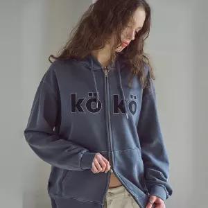[2-WAY] KOKO 아플리케 피그먼트 후드 집업 다크블루