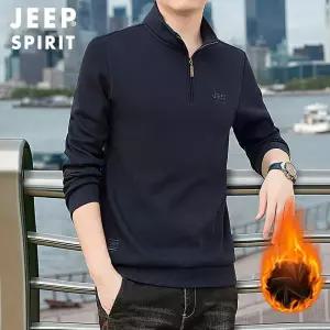 JEEP SPIRIT 남성 겨울 두꺼운 기모 반집업 긴팔 스웨트셔츠