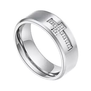 Flongo 남성 반지 스테인레스 십자가 반지 약혼반지 23호 켜둔 채 레트로 그리스도 십자 지르콘 상안 악세