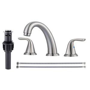 욕실 싱크대 수도꼭지 3구 브러 니켈 알레샤 광범위한 304 스테인리스 무연 호스가 있는 세면대 RV 화장실 배니티 를 위한 오버플로가 팝업 배수구