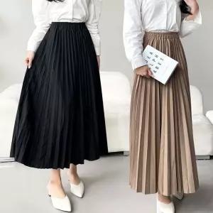 스커트 치마 SK 여성 플리츠 허리밴딩 전체 주름 롱