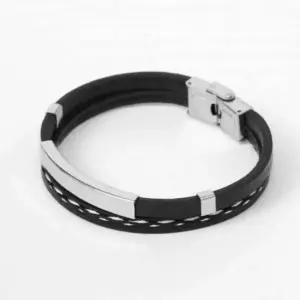 패션액세서리 두줄팔찌 더블 가죽팔찌 실버