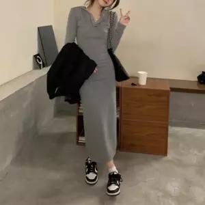 여성 슬림핏 사이드슬릿 포켓 후드 긴팔 롱 원피스