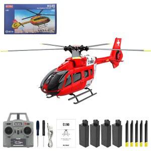 rcxperts C190 RC 헬리콥터, 6축 자이로스코프 및 초보자를 위한 듀얼 브러시리스 모터가 장착된 1/30 스케일 H145 2 4G 6CH 단일 로터 비행 헬리콥터 - 4 배터리