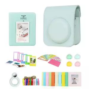 카메라가방 Fujifilm Instax Mini 12 PU 케이스 7-in-1 카메라 가방 64 포켓 사진 앨범 프레임 셀카 미러