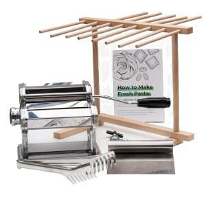두께 설정이 조절 가능한 코츠월드 홈웨어 스테인리스 스틸 파스타 제조 기계 | 나무 건조대 커터 스크레이퍼 및 서빙 집게