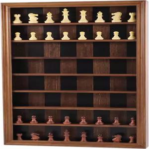 그르호니어 월 마운트 체스 보드게임 나무 거인 게임 세트 수직 매달림 디스플레이 케이스 가족 플레이