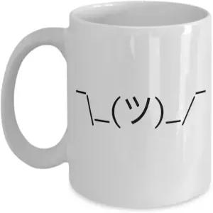 홀리우드 트윈 이모티콘 머그잔 - 콘 인터넷 밈 애호가 어깨 으쓱하는 남자 11온스 세라믹 커피잔
