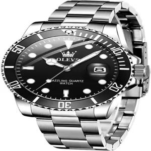 OLEVS 남성 시계 실버 원피스 골드 클래식 럭셔리 대형 얼굴 방수 아날로그 투 톤 스테인리스 스틸 손목