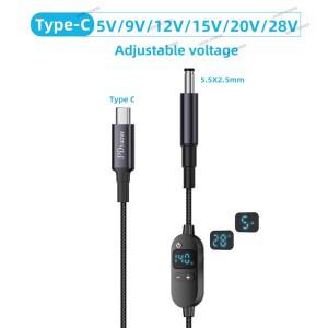 65W 100W 타입 C PD to DC 5.5X2.5mm 파워 부스트 케이블 5V 9V 12V 20V 28V 조절 가능 전압 코드 노트북