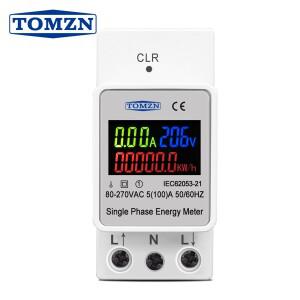 TOMZN 3in1 딘 레일 AC 110V 220V 100A 전압 전류 KWH 전기 에너지 모니터 미터 VOLT AMP 전력계