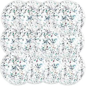 쿠바이 12팩 실버 글리터 비치볼 16인치 대형 풍선 스파클링 컨페티 풀볼 풀 장난감 생일 하와이안 할로윈 웨딩 크리스마스 파티용 PVC 점보 스포츠