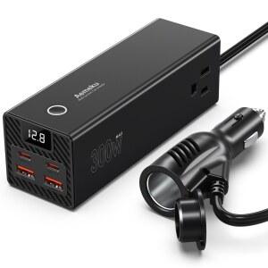 300W 자동차 인버터 DC 12V AC 110V 전원 변환기 멀티 소켓 2USB 2 유형 C 포트 고속 충전기 어댑터 미국