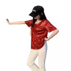 스팽글티셔츠 반짝이 무대의상 반짝이 반팔 여성 티셔츠