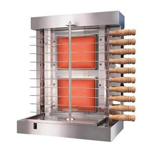 호미라 버티컬 샤와르마 기계 - 버너 로티세리 그릴 2개, 도너 케밥 및 타코 알 목사 기계(케밥 꼬치 10개 포함)