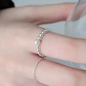 실버925 실버볼 라인 진주 반지 W8D526F